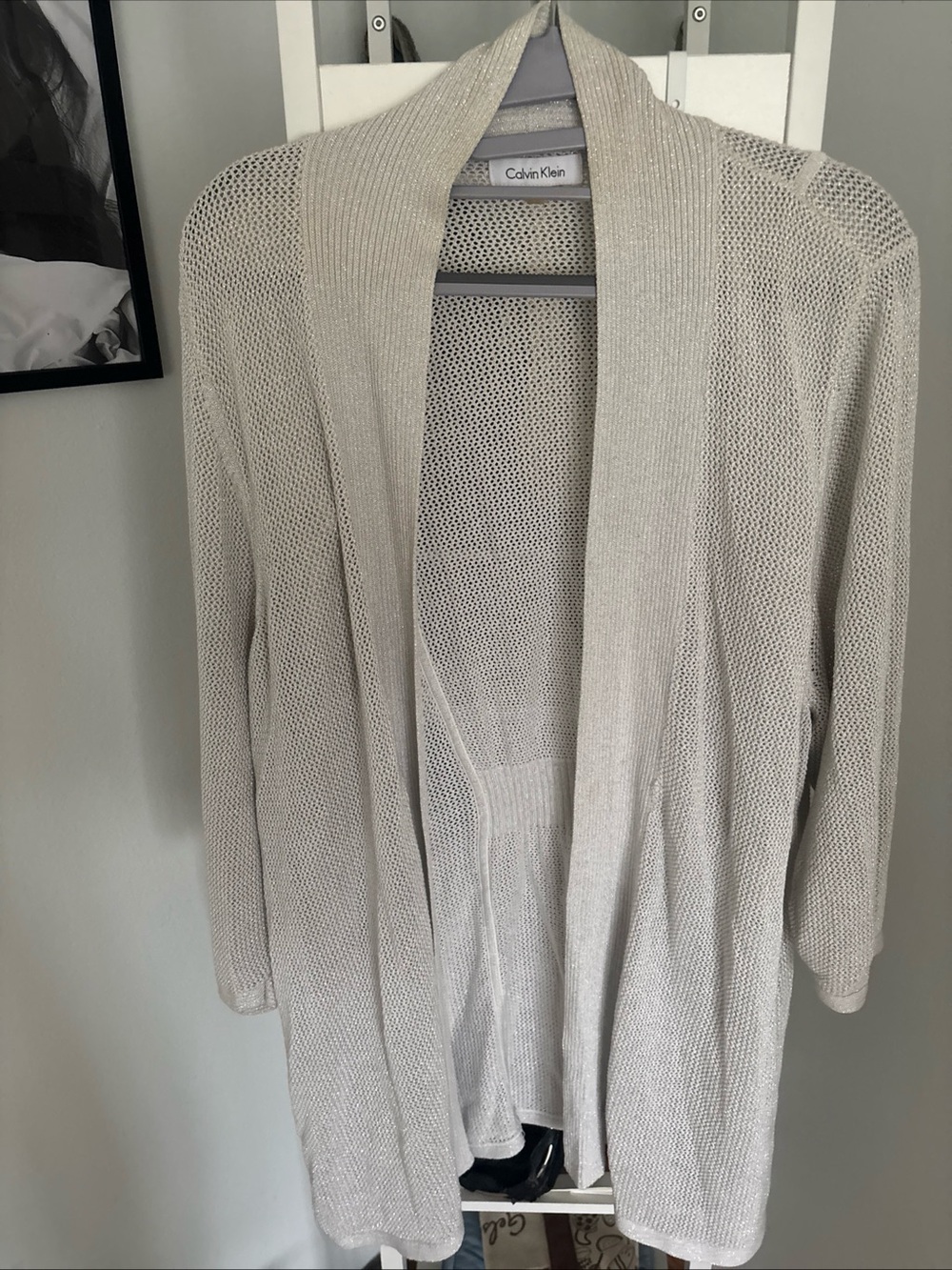 Calvin Klein Open-Front Light Gray Knit Cardigan
